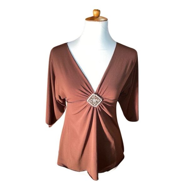 Design Works V-neck Brown Boho Blouse Size Medium - Picture 12 of 12